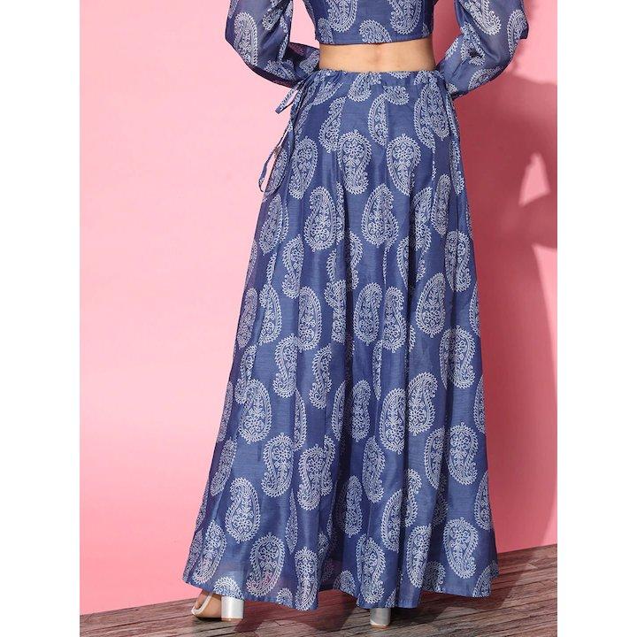 تنورة طويلة واسعة بطبعات بيزلي ساسافراس × ستايلي-women-clothing-ethnicwear-bottoms-skirts-image-4