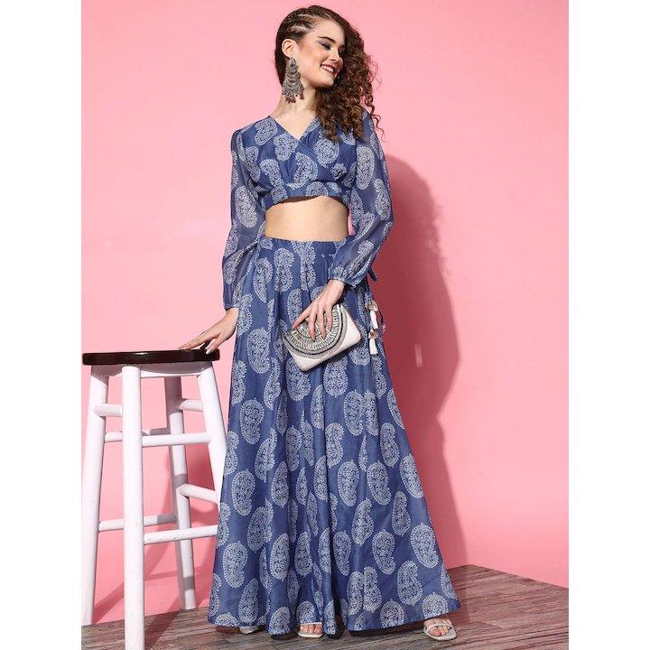 تنورة طويلة واسعة بطبعات بيزلي ساسافراس × ستايلي-women-clothing-ethnicwear-bottoms-skirts-image-5