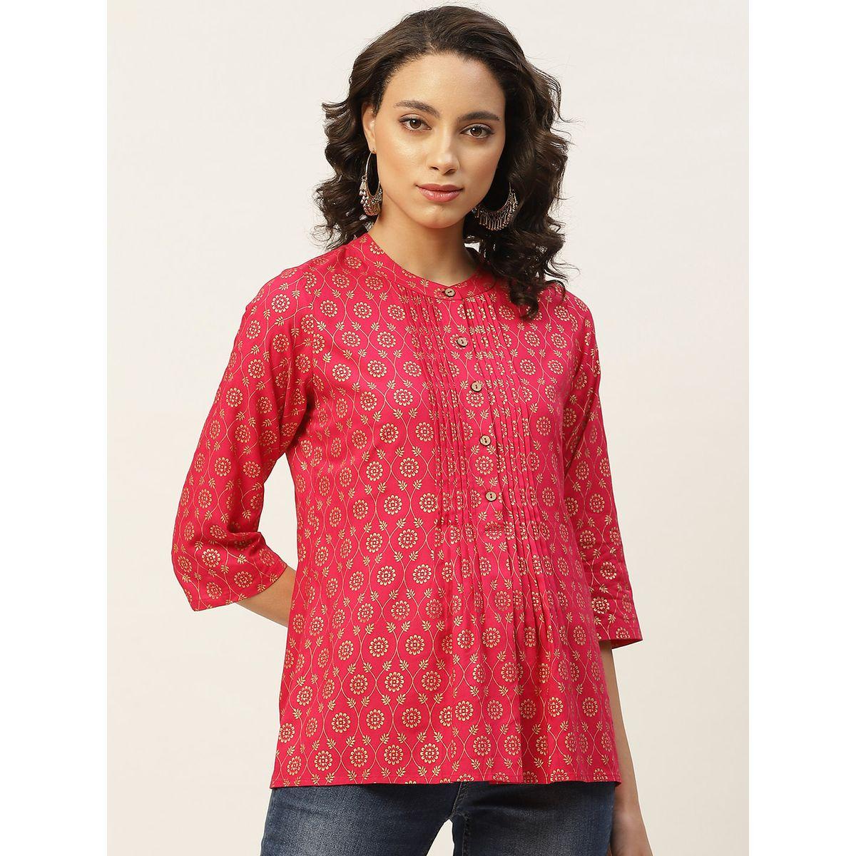 Sassafras X Styli   Floral Foil Print Pleated Button Detail Top-women-clothing-shirtsandblouses-blouses-image-1