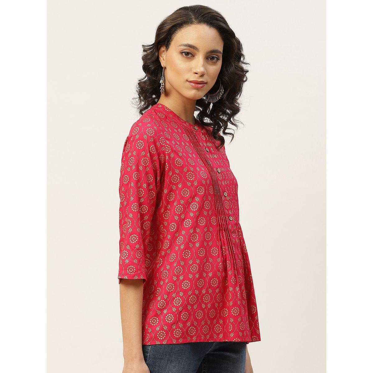 بلوزة بطبعة زهور فويل مع كسرات ساسافراس × ستايلي-women-clothing-shirtsandblouses-blouses-image-2