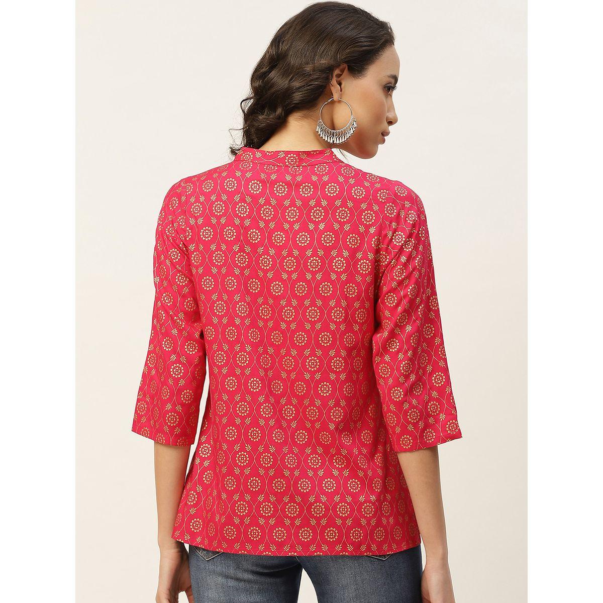Sassafras X Styli   Floral Foil Print Pleated Button Detail Top-women-clothing-shirtsandblouses-blouses-image-3