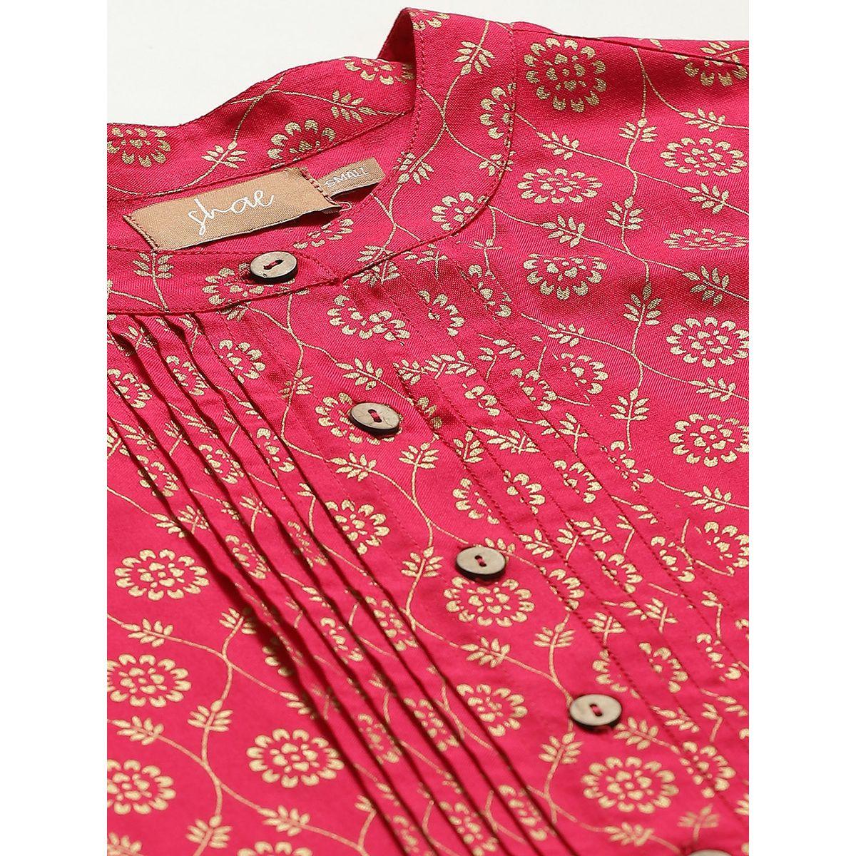Sassafras X Styli   Floral Foil Print Pleated Button Detail Top-women-clothing-shirtsandblouses-blouses-image-5