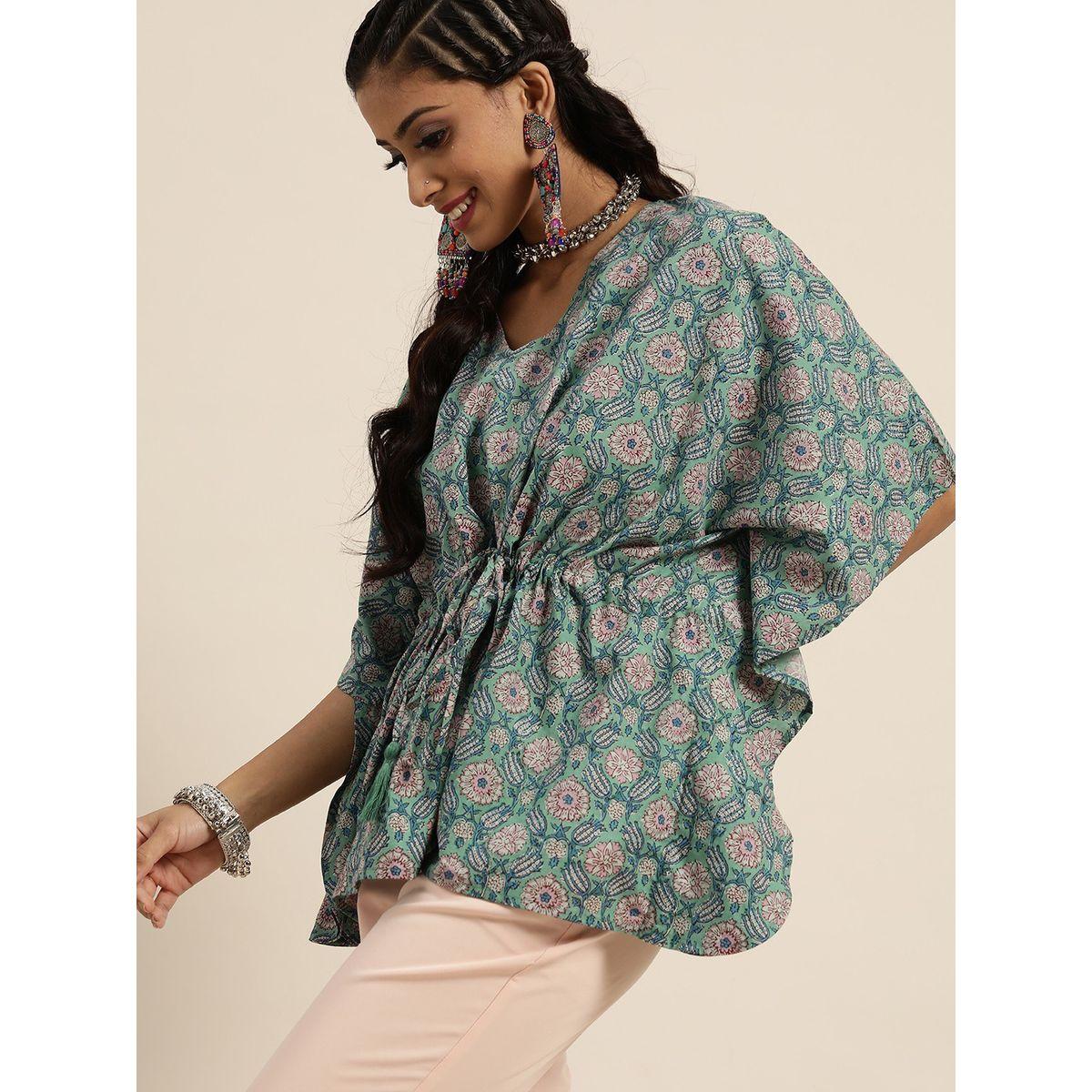 Sassafras X Styli   Floral Print Short Kaftan Top-women-clothing-shirtsandblouses-blouses-image-2
