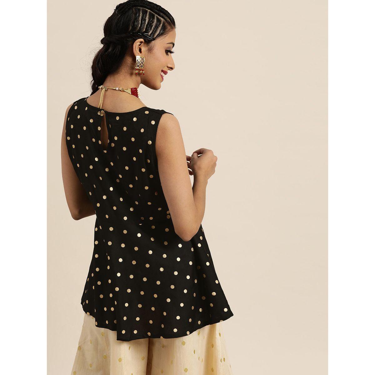 بلوزة بيبلوم بلا اكمام مع طبعة فويل ساسافراس × ستايلي-women-clothing-ethnicwear-kurtas-image-3