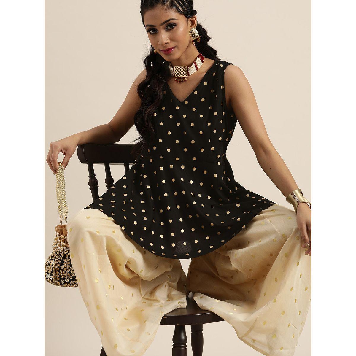 Sassafras X Styli   Foil Print Sleeveless Peplum Top-women-clothing-ethnicwear-kurtas-image-4