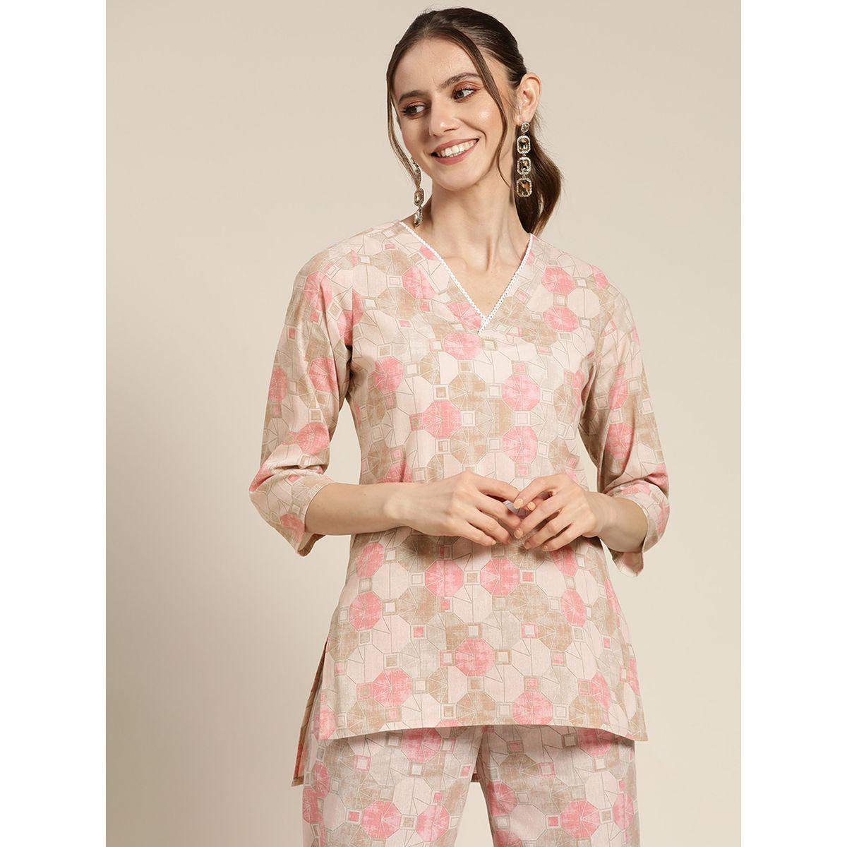 Sassafras X Styli   Geometric Print High Low Hem Top-women-clothing-ethnicwear-kurtas-image-1