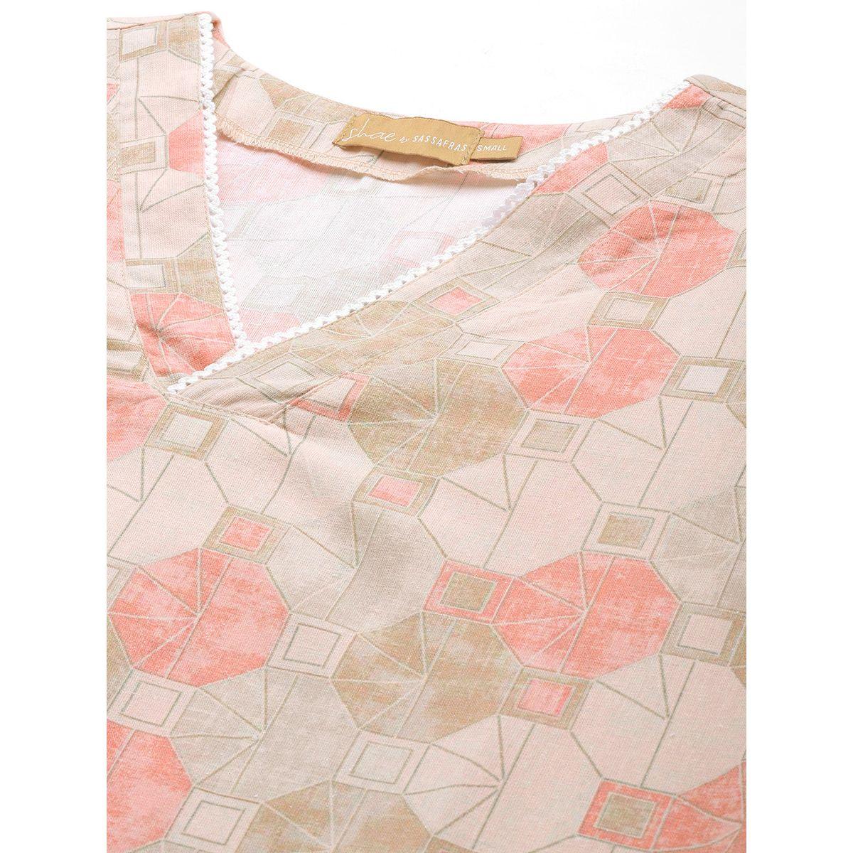 Sassafras X Styli   Geometric Print High Low Hem Top-women-clothing-ethnicwear-kurtas-image-2