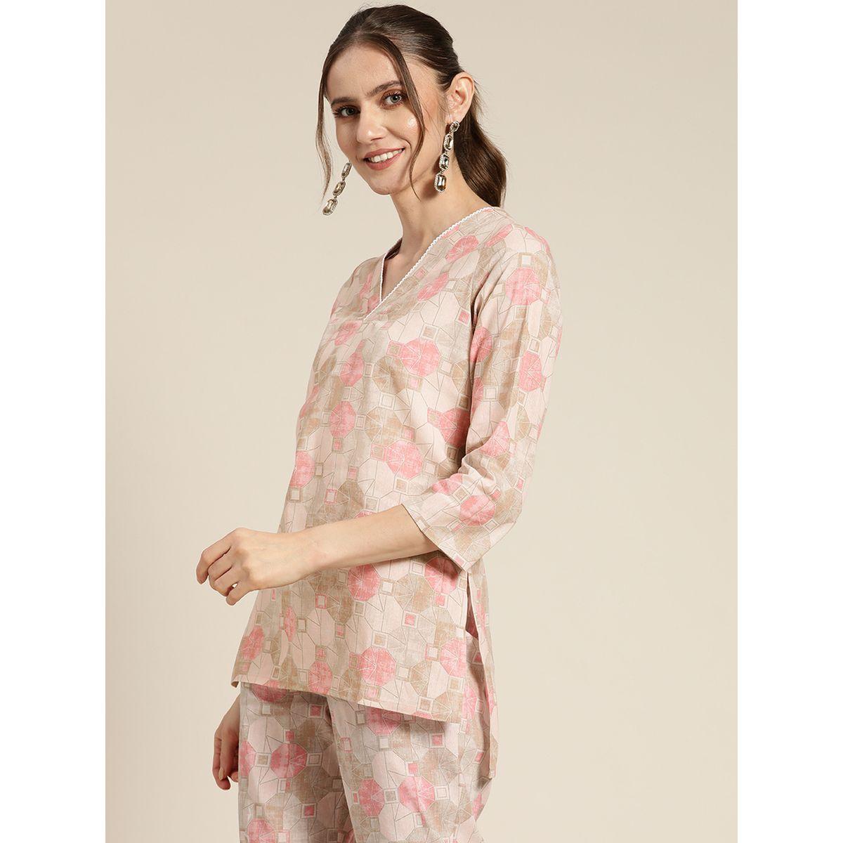 Sassafras X Styli   Geometric Print High Low Hem Top-women-clothing-ethnicwear-kurtas-image-3