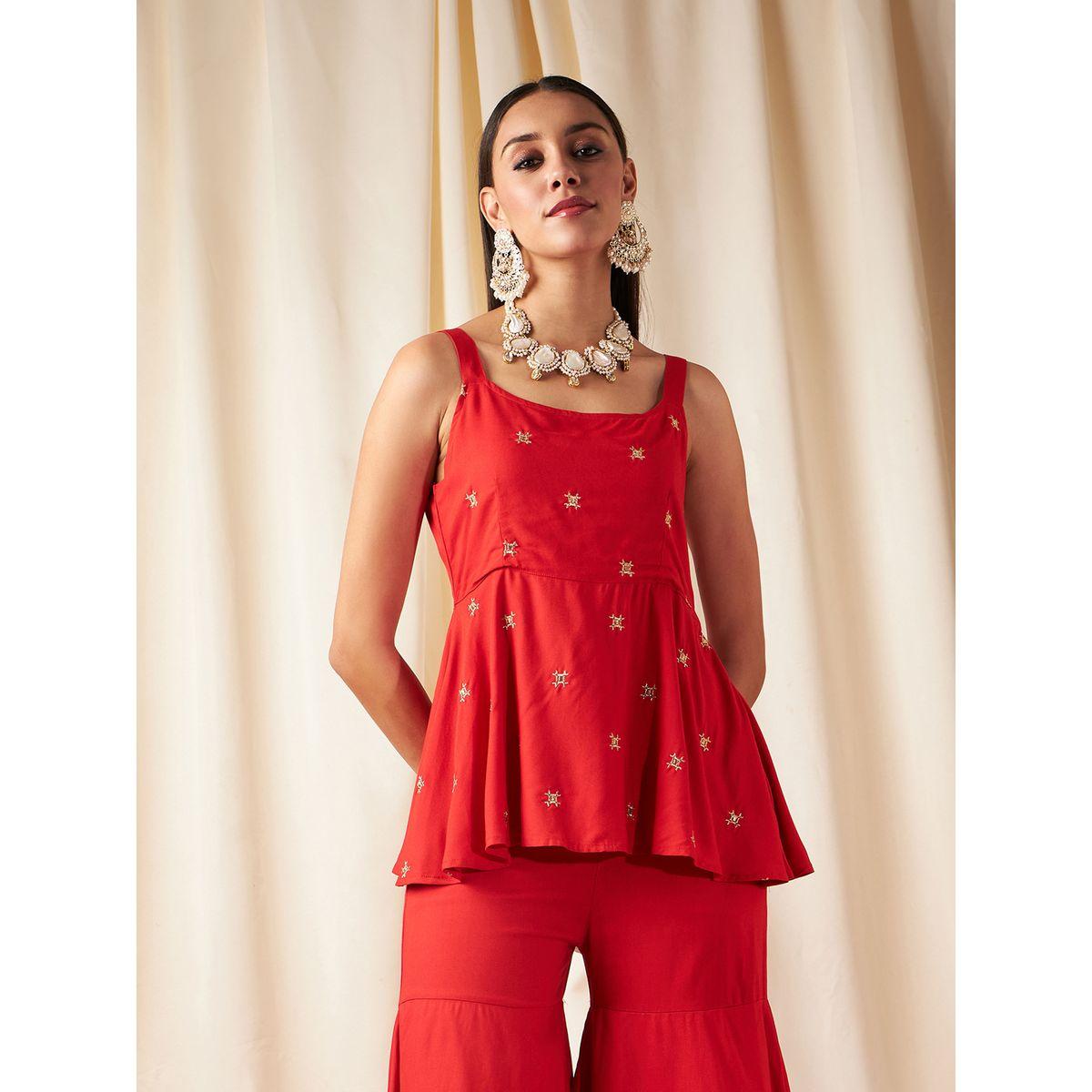 Sassafras X Styli   Zari Embroidered Strappy Peplum Top-women-clothing-ethnicwear-kurtas-image-1