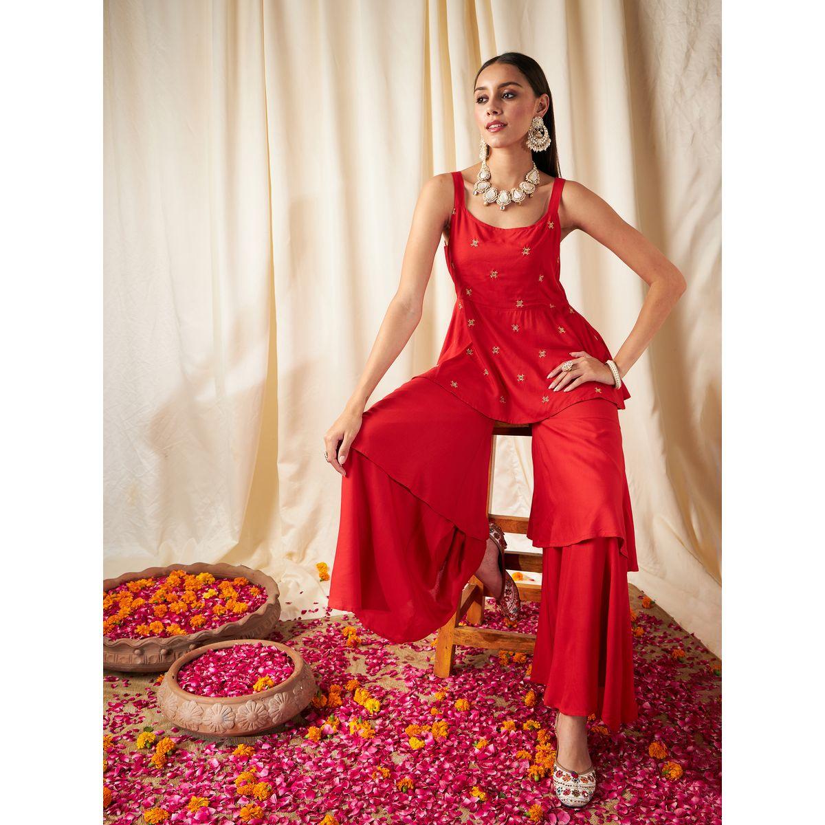 Sassafras X Styli   Zari Embroidered Strappy Peplum Top-women-clothing-ethnicwear-kurtas-image-2