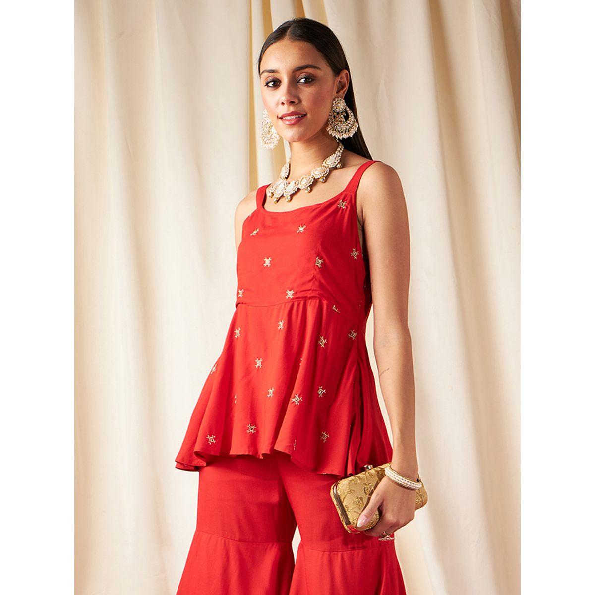 Sassafras X Styli   Zari Embroidered Strappy Peplum Top-women-clothing-ethnicwear-kurtas-image-3