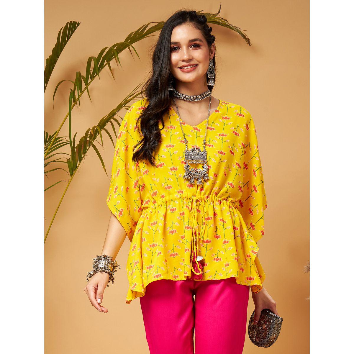 Sassafras X Styli   Floral Print Ruched Waist Batwing Sleeves Top-women-clothing-ethnicwear-kurtas-image-1