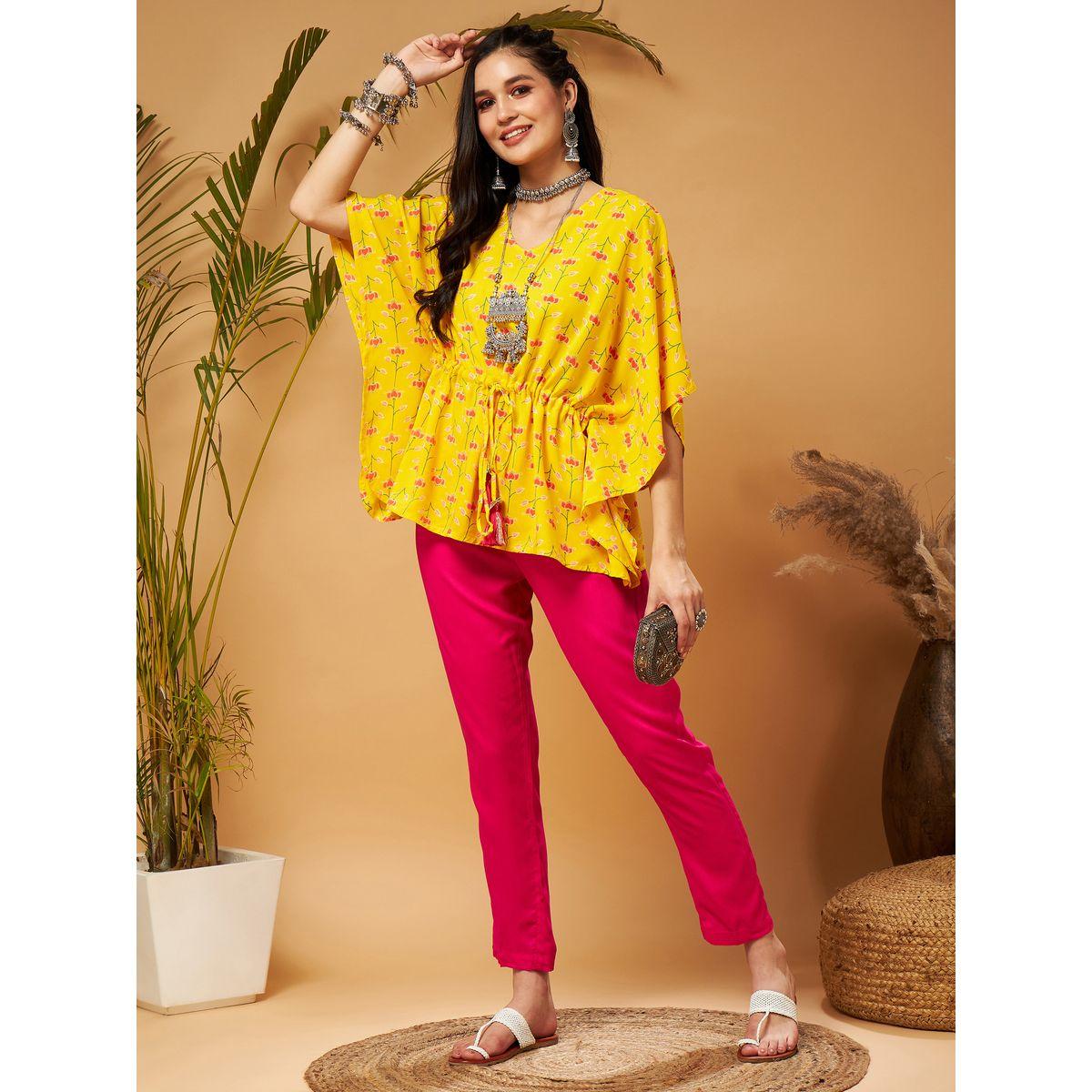 Sassafras X Styli   Floral Print Ruched Waist Batwing Sleeves Top-women-clothing-ethnicwear-kurtas-image-2