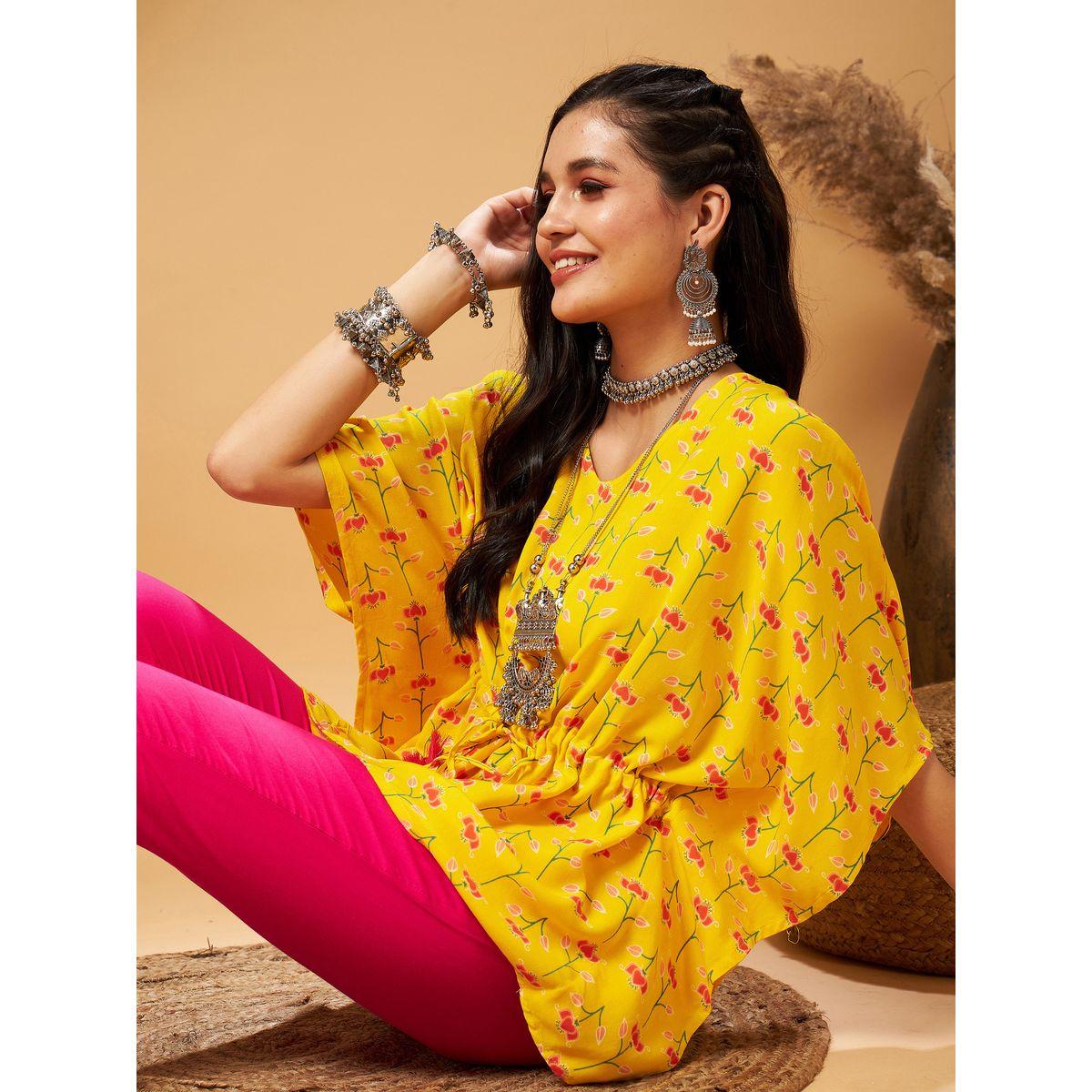 Sassafras X Styli   Floral Print Ruched Waist Batwing Sleeves Top-women-clothing-ethnicwear-kurtas-image-3