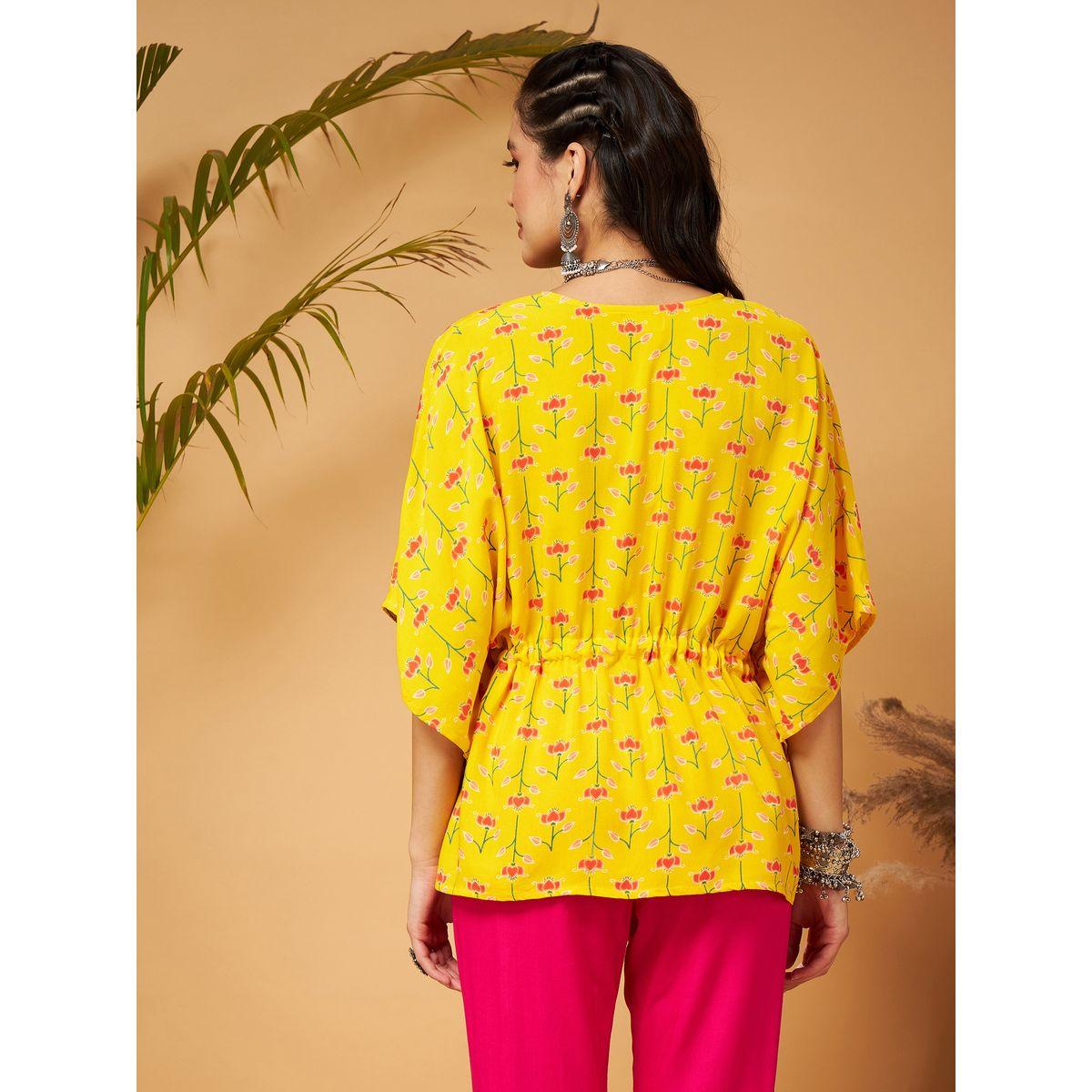 Sassafras X Styli   Floral Print Ruched Waist Batwing Sleeves Top-women-clothing-ethnicwear-kurtas-image-5