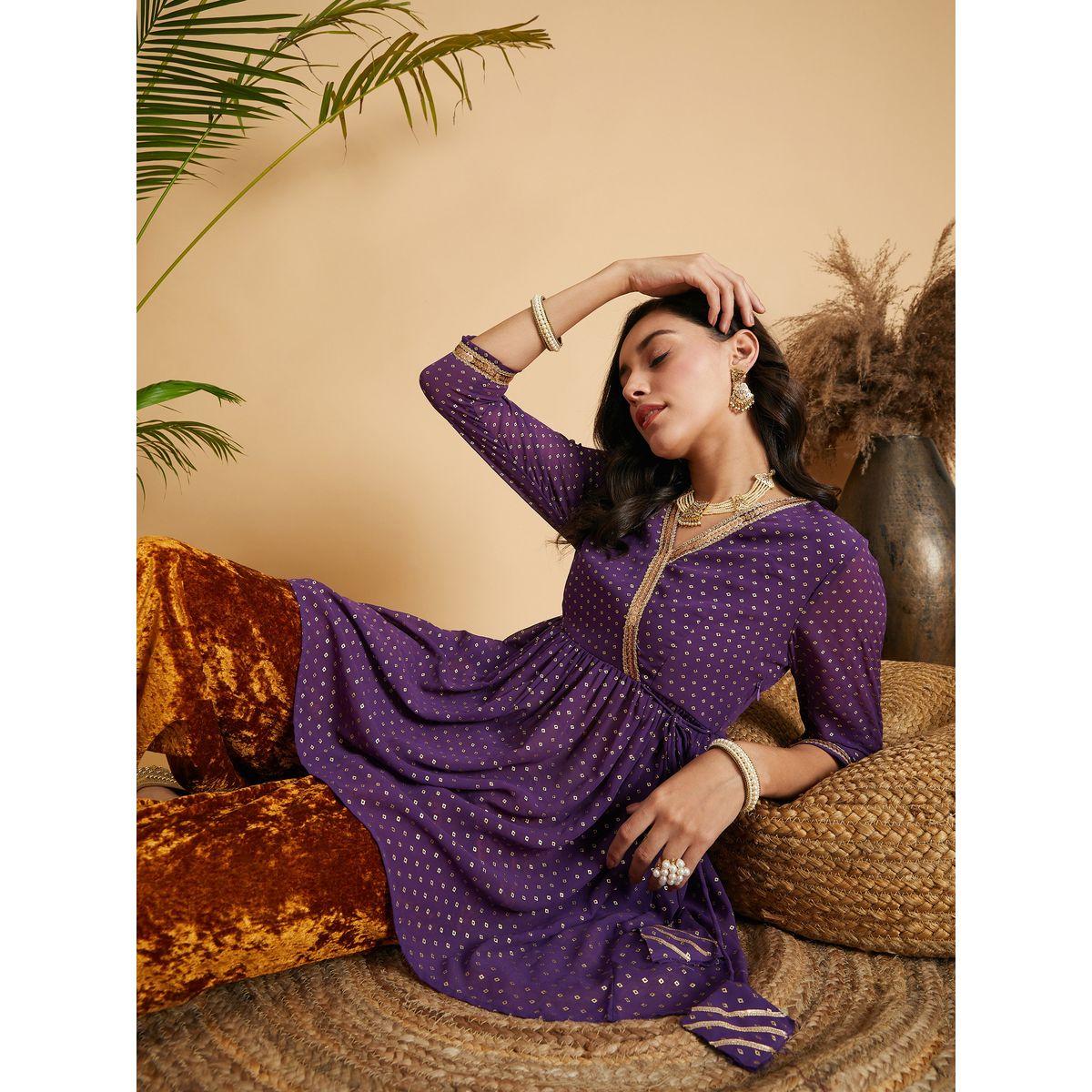 بلوزة بيبلوم بنمط لف وطبعة فويل ساسافراس × ستايلي-women-clothing-ethnicwear-kurtas-image-2