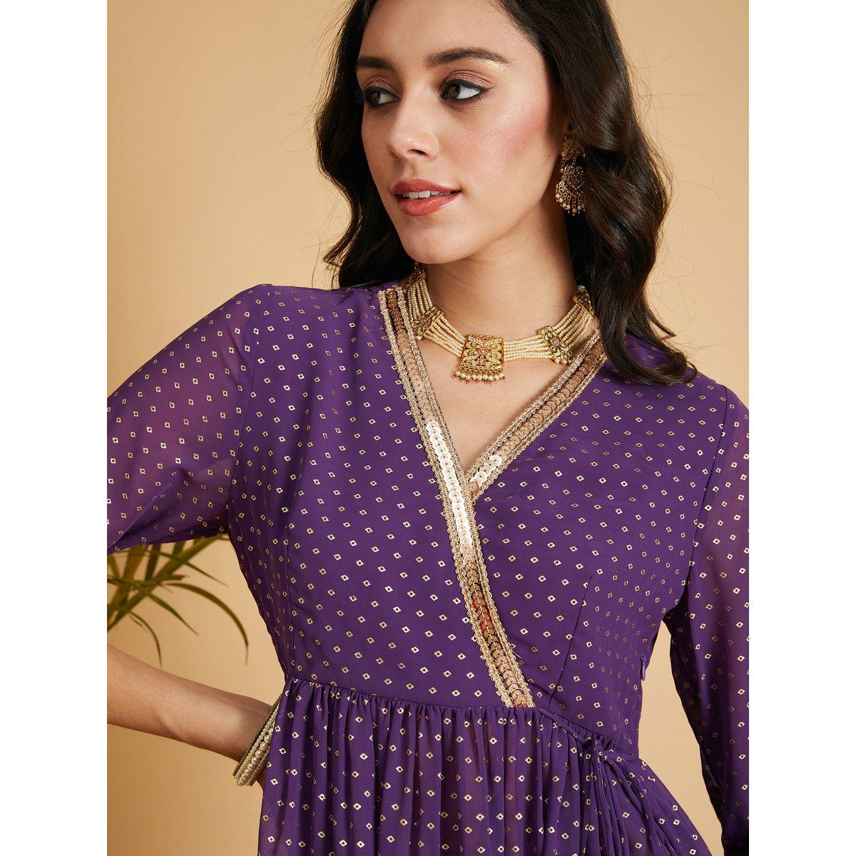 بلوزة بيبلوم بنمط لف وطبعة فويل ساسافراس × ستايلي-women-clothing-ethnicwear-kurtas-image-4