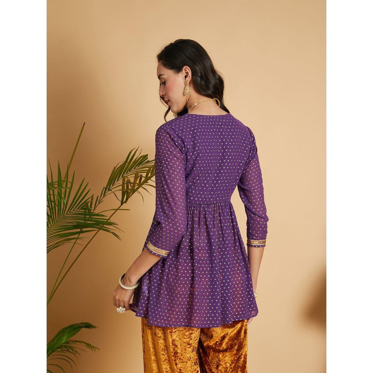 Sassafras X Styli   Spot Foil Print Lace Trim Wrap Peplum Top-women-clothing-ethnicwear-kurtas-image-5