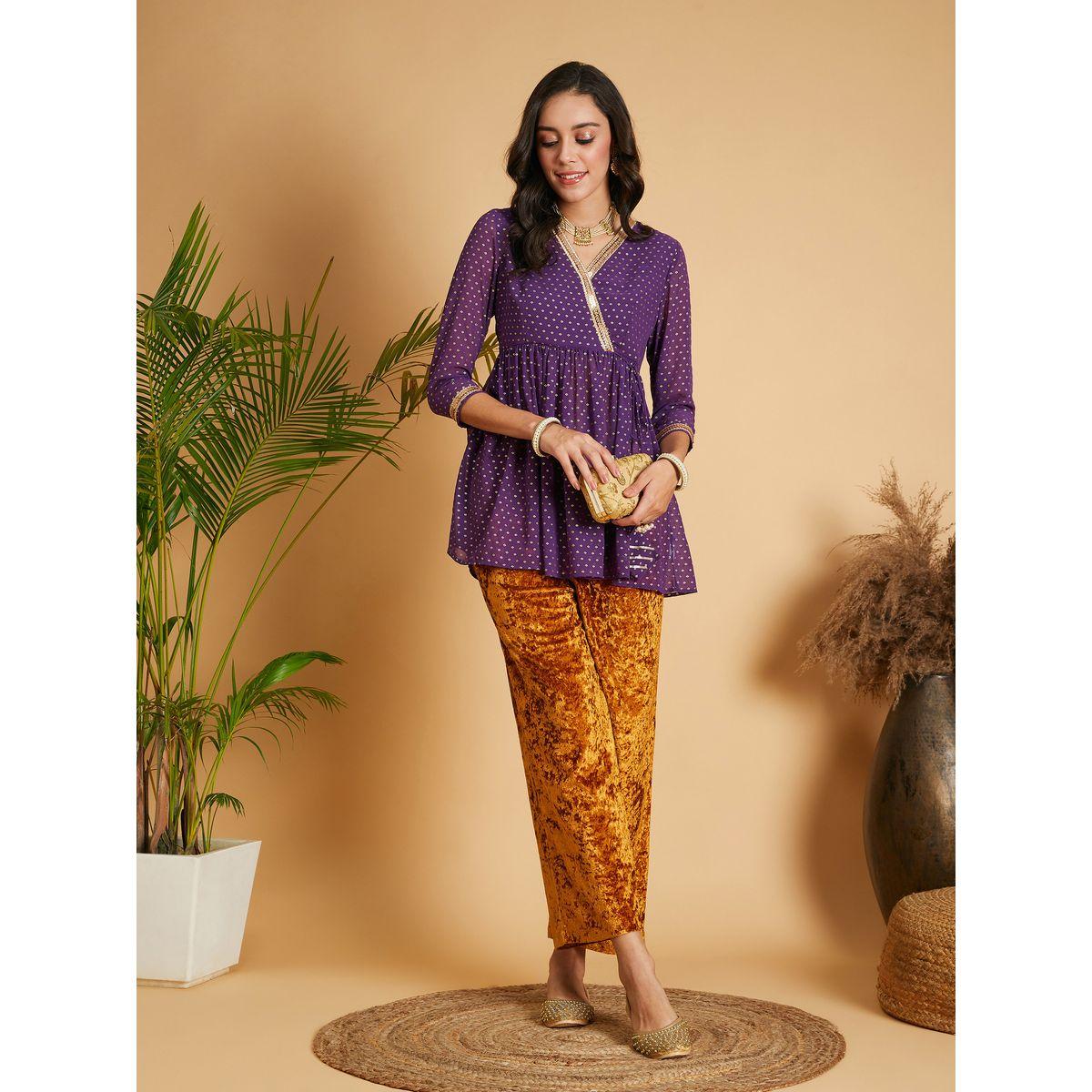 Sassafras X Styli   Spot Foil Print Lace Trim Wrap Peplum Top-women-clothing-ethnicwear-kurtas-image-6