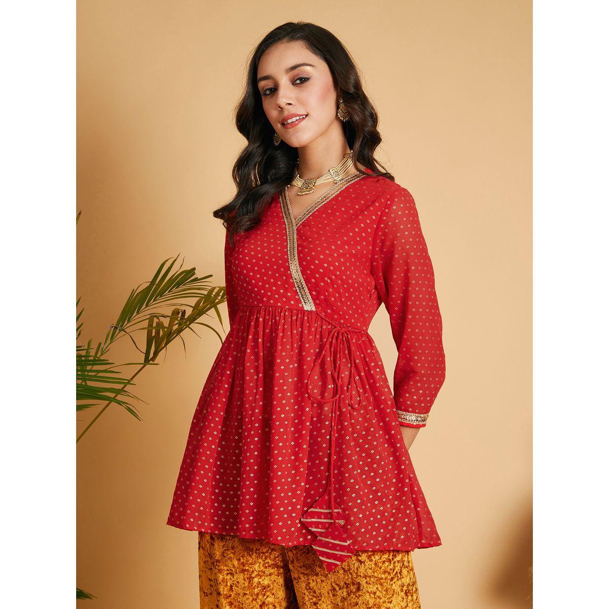 بلوزة بيبلوم بنمط لف وتفاصيل دانتيل ساسافراس × ستايلي-women-clothing-ethnicwear-kurtas-image-1
