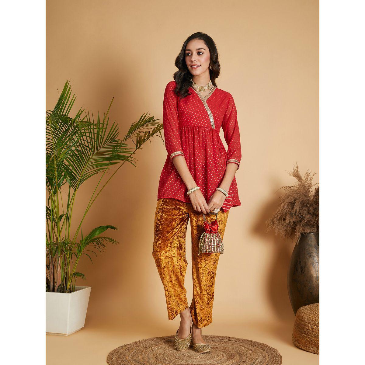 بلوزة بيبلوم بنمط لف وتفاصيل دانتيل ساسافراس × ستايلي-women-clothing-ethnicwear-kurtas-image-2