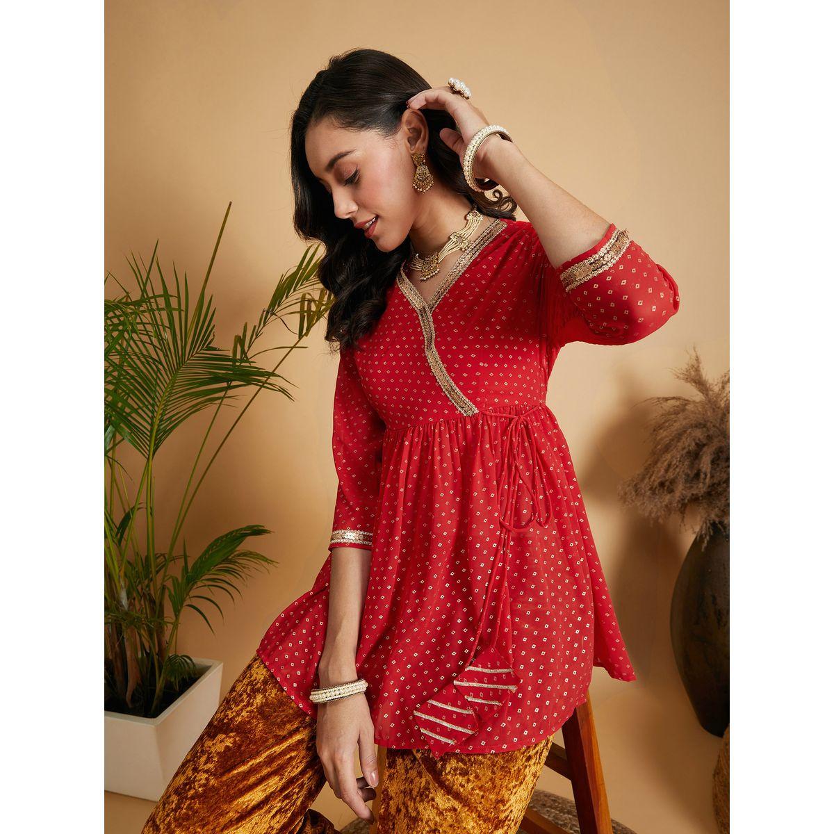 بلوزة بيبلوم بنمط لف وتفاصيل دانتيل ساسافراس × ستايلي-women-clothing-ethnicwear-kurtas-image-3