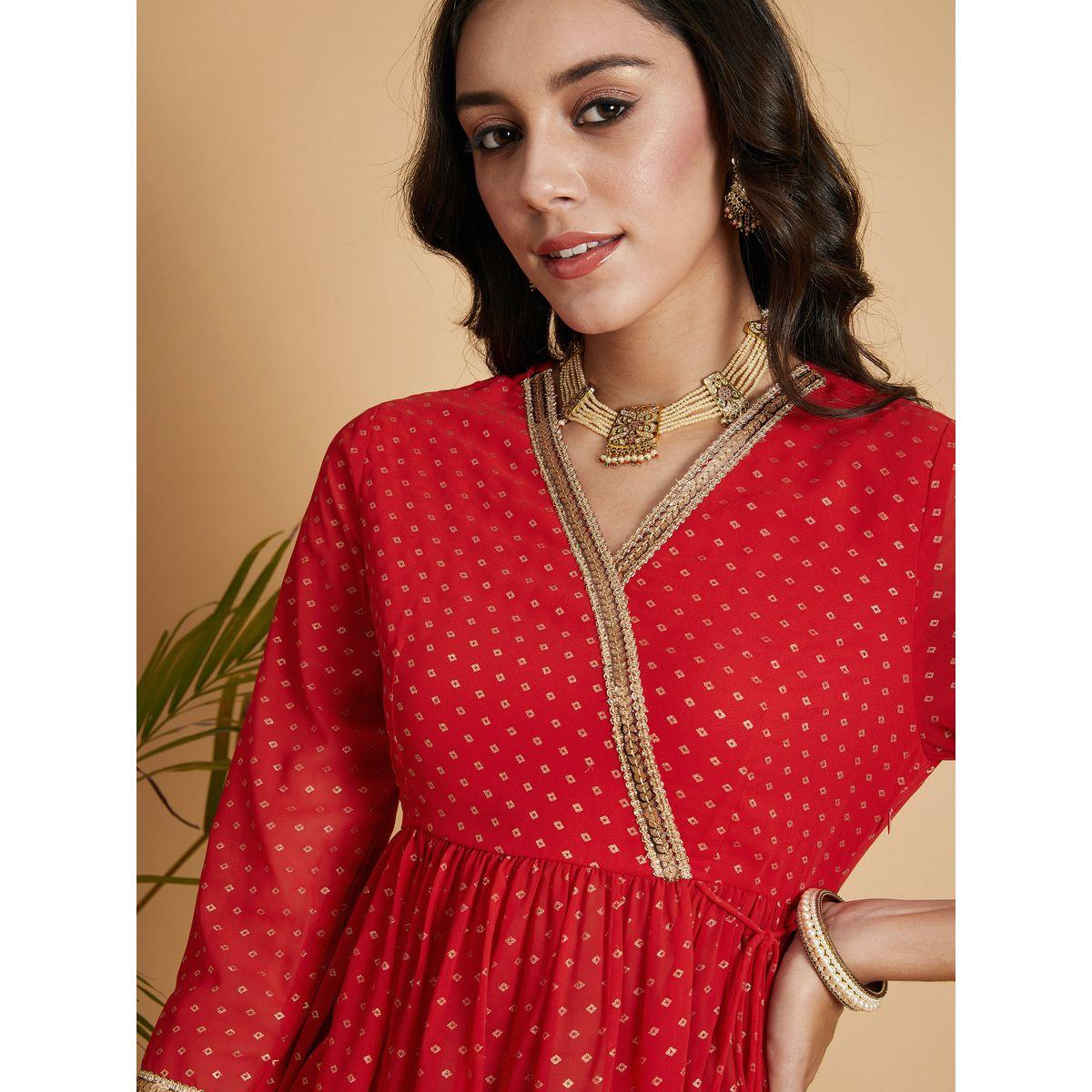 بلوزة بيبلوم بنمط لف وتفاصيل دانتيل ساسافراس × ستايلي-women-clothing-ethnicwear-kurtas-image-4