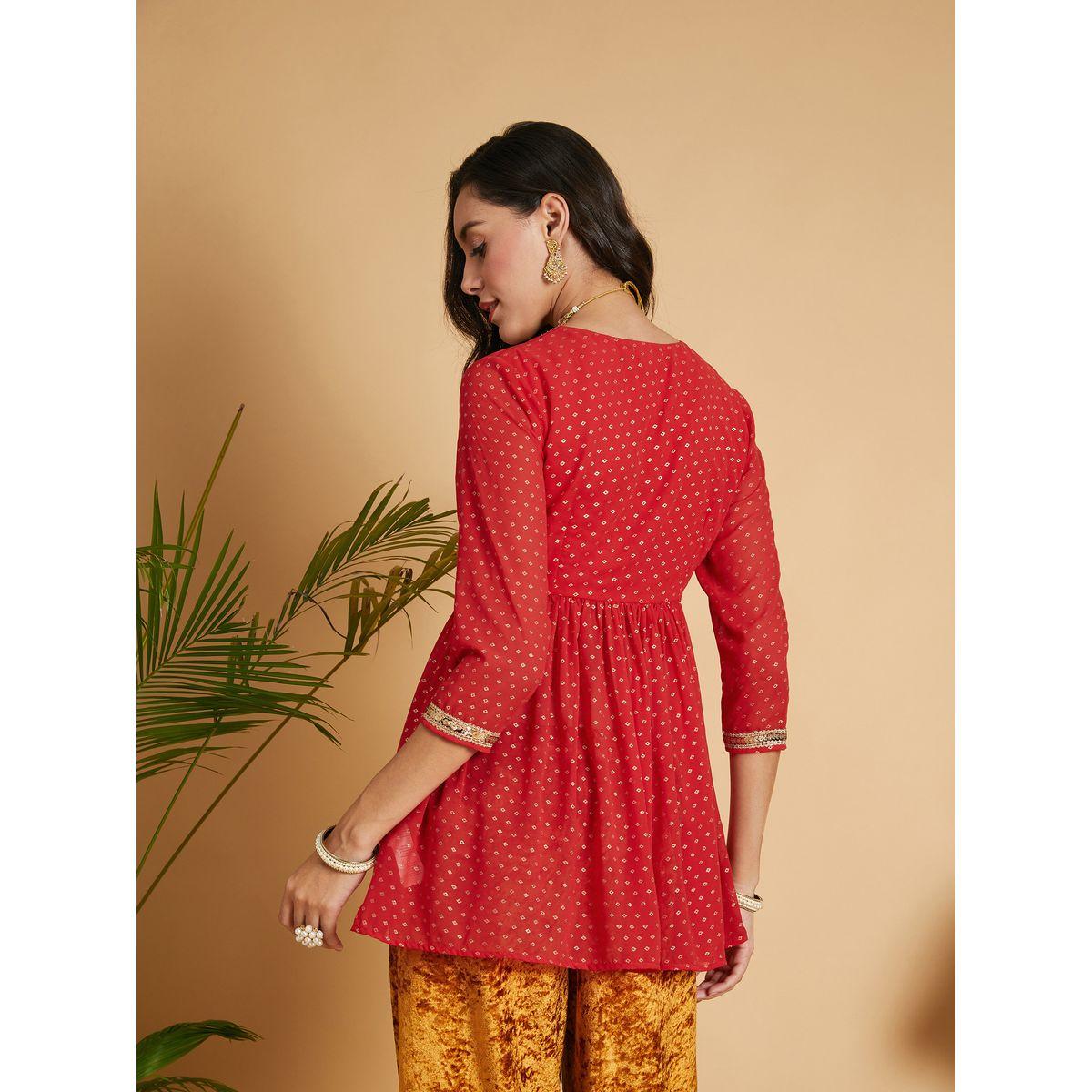 بلوزة بيبلوم بنمط لف وتفاصيل دانتيل ساسافراس × ستايلي-women-clothing-ethnicwear-kurtas-image-5