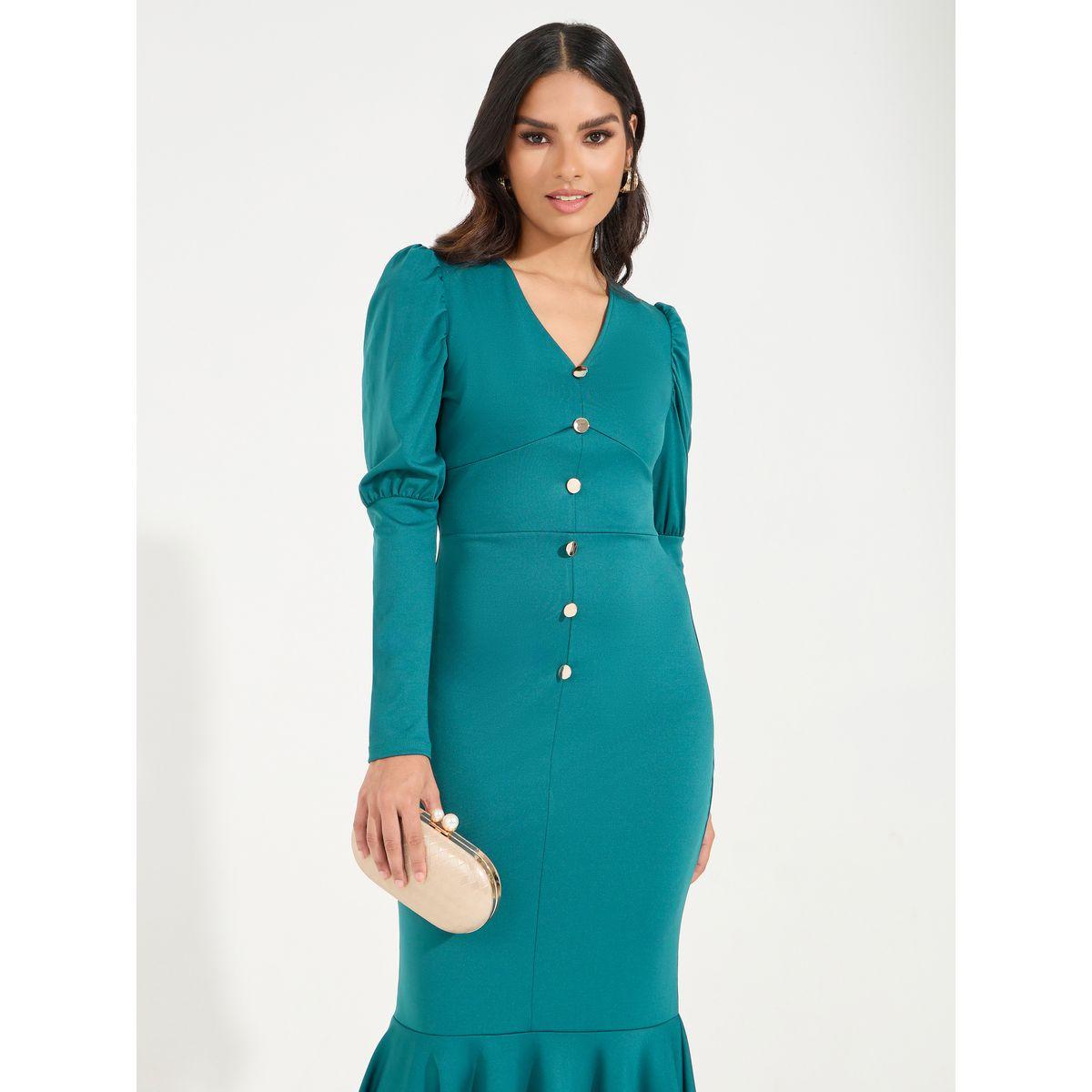 Styli Elevate Button Detail Fit & Flare Maxi Dress with Mermaid Hem-women-clothing-dresses-image-2