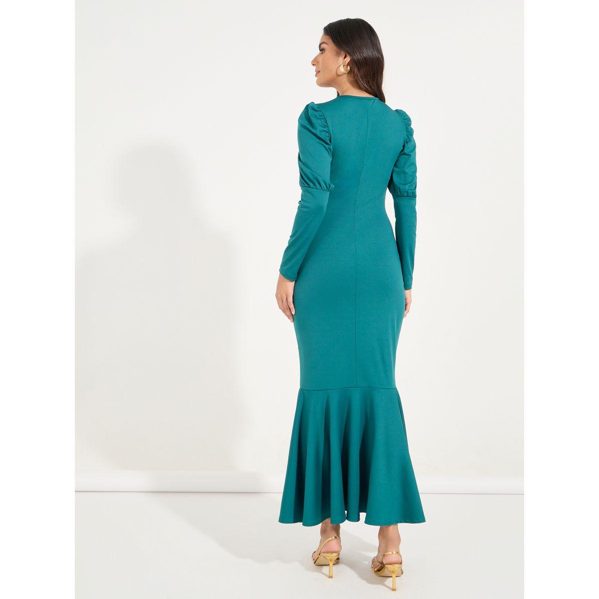 Styli Elevate Button Detail Fit & Flare Maxi Dress with Mermaid Hem-women-clothing-dresses-image-6