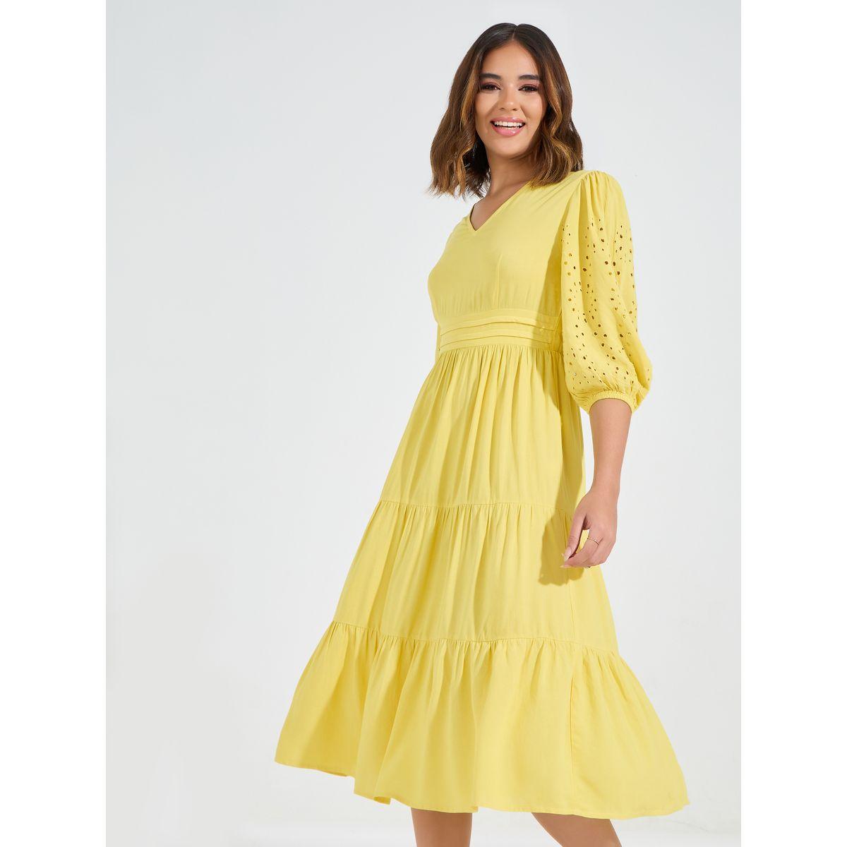 فستان ميدي مزين بفتحات مع كسرات-women-clothing-dresses-image-2