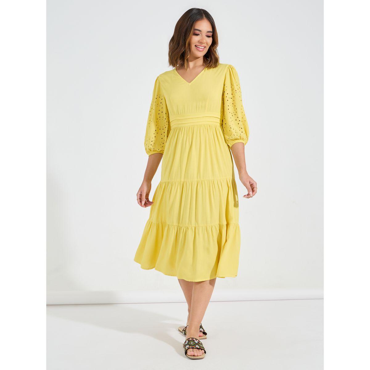 فستان ميدي مزين بفتحات مع كسرات-women-clothing-dresses-image-3