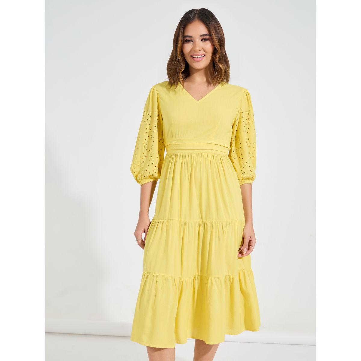 فستان ميدي مزين بفتحات مع كسرات-women-clothing-dresses-image-4