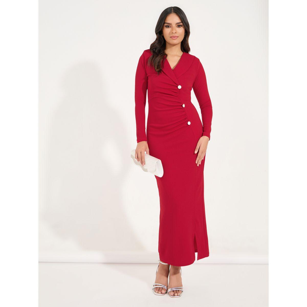 Styli Elevate Gathered Button Detail Blazer Maxi Dress-women-clothing-dresses-image-1