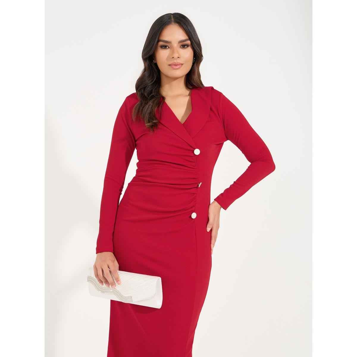 Styli Elevate Gathered Button Detail Blazer Maxi Dress-women-clothing-dresses-image-5