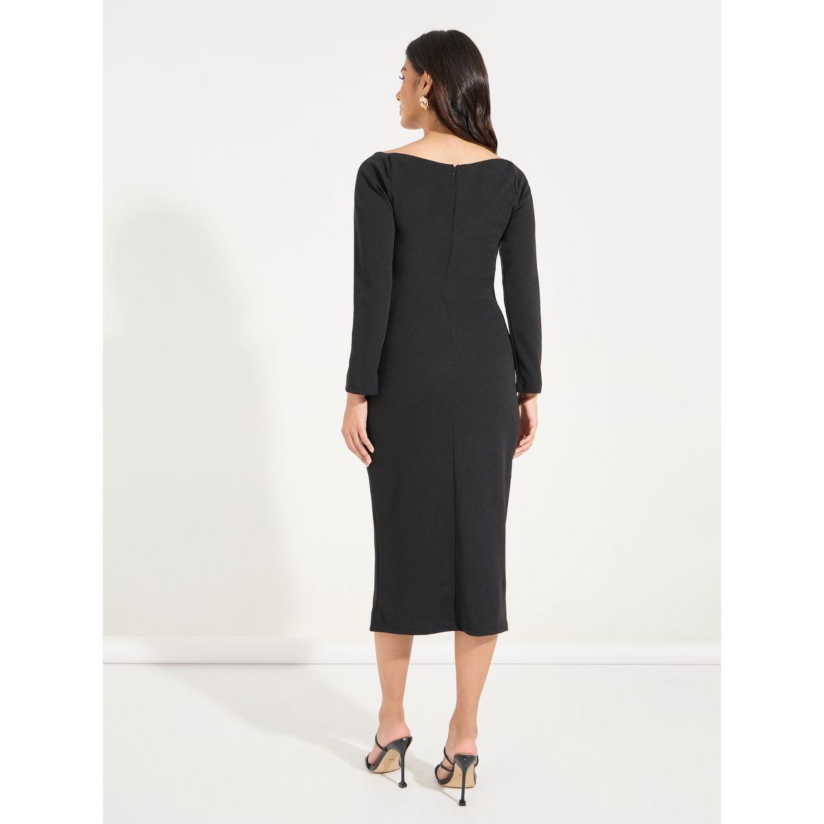 Styli Elevate Off Shoulder Button Detail Sheath Midi Dress-women-clothing-dresses-image-6