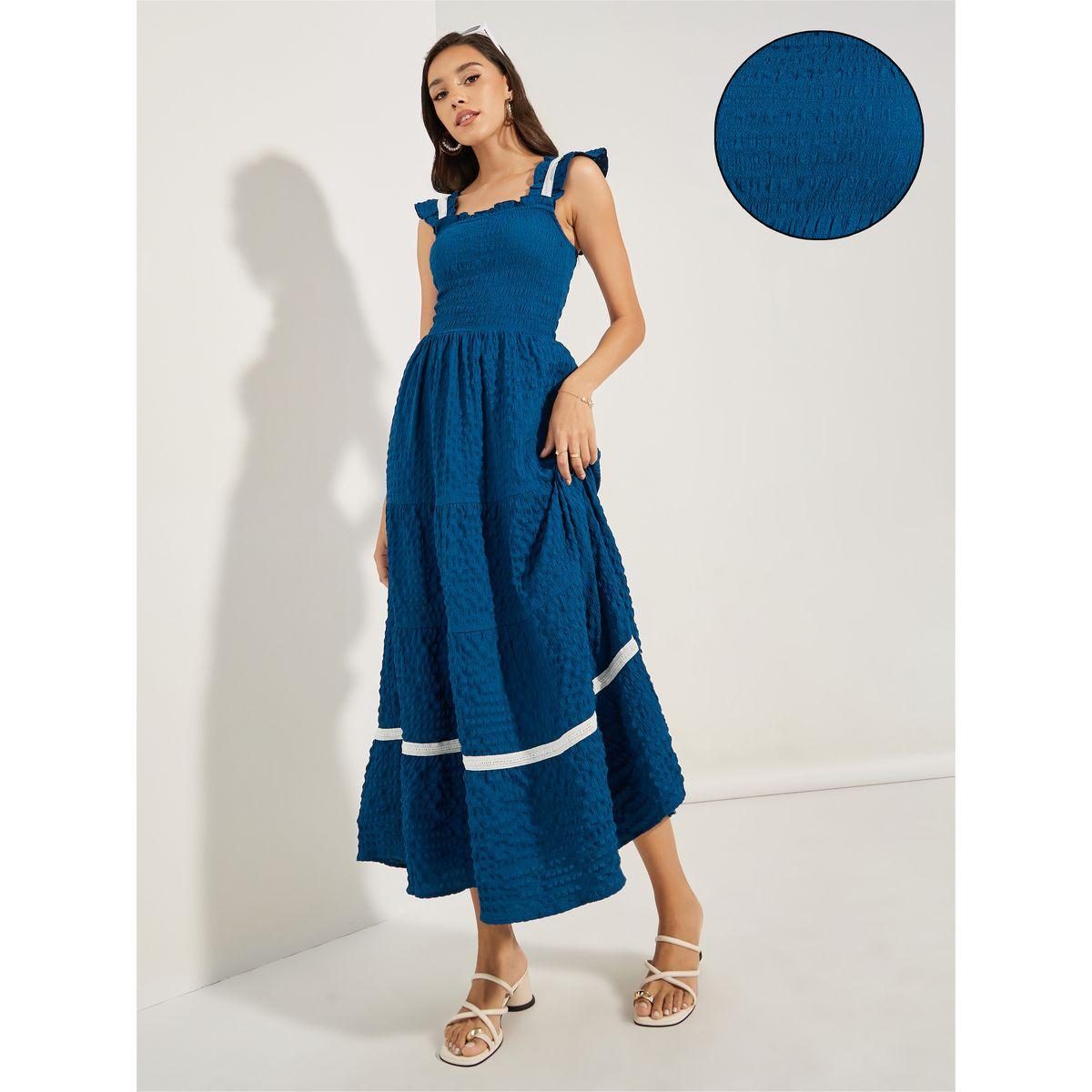 Styli Textured Frill Sleeves Maxi Dress-women-clothing-dresses-image-1