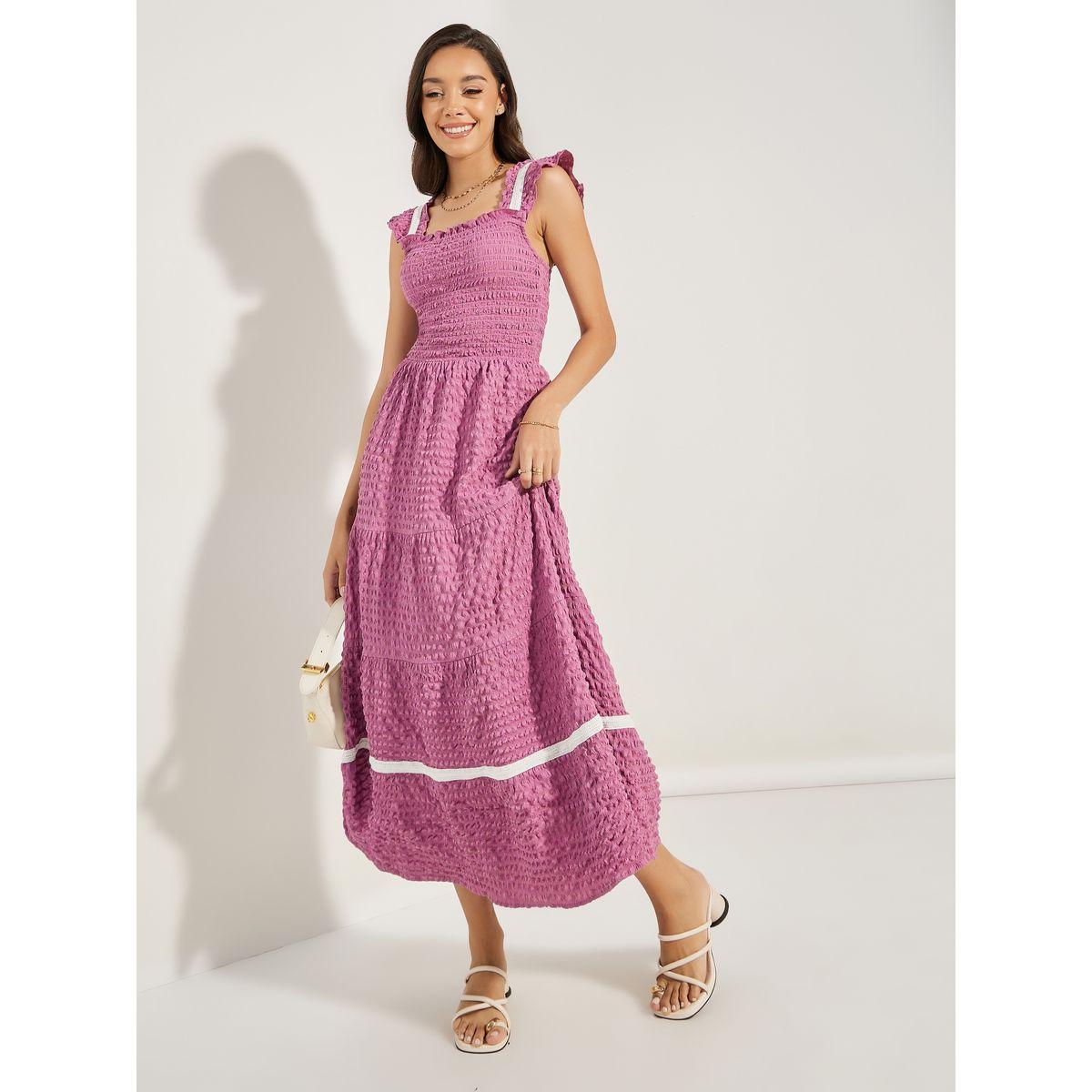 Styli Textured Frill Sleeves Maxi Dress-women-clothing-dresses-image-1