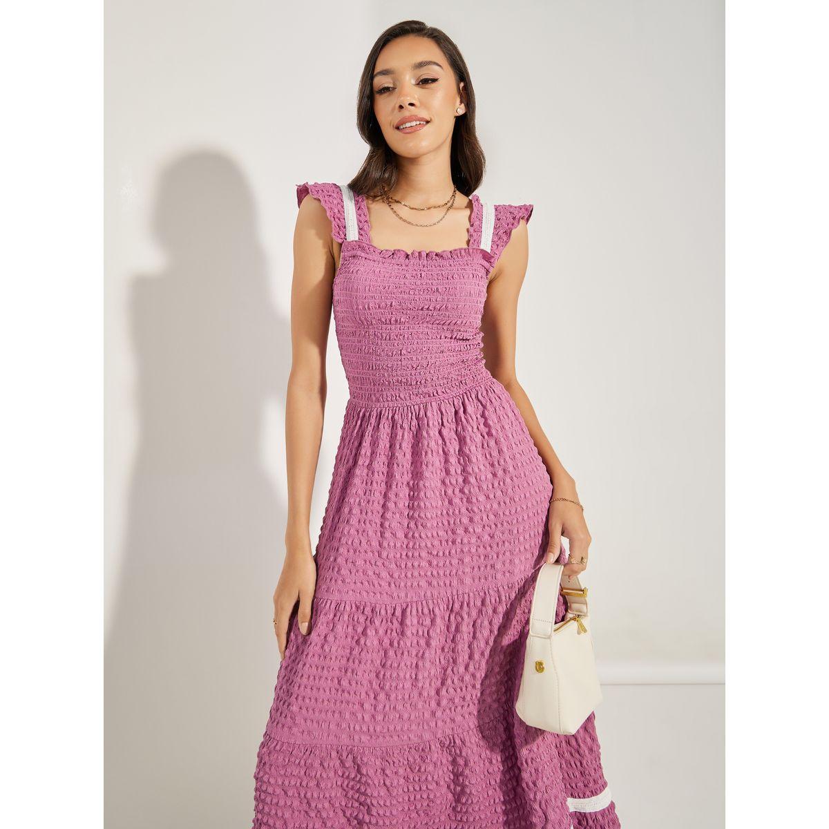 Styli Textured Frill Sleeves Maxi Dress-women-clothing-dresses-image-2