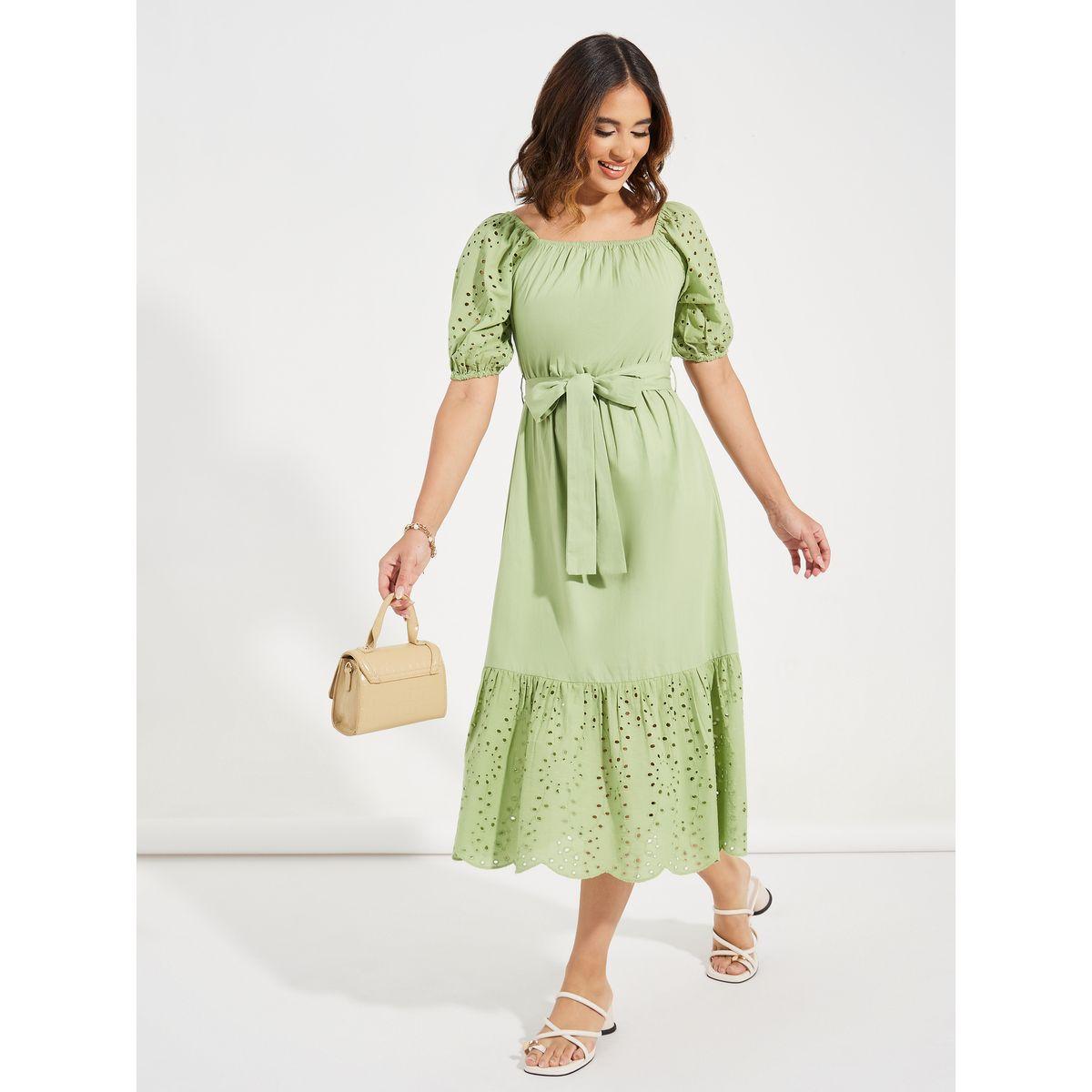 Styli Schiffli Design Midi Dress with Tie Belt-women-clothing-dresses-image-1