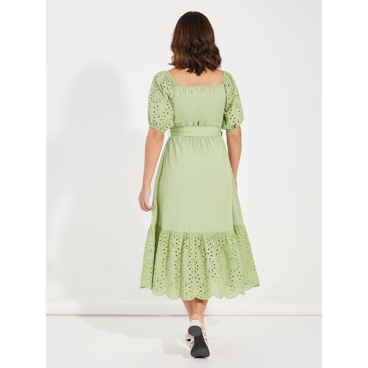 Styli Schiffli Design Midi Dress with Tie Belt-women-clothing-dresses-image-4
