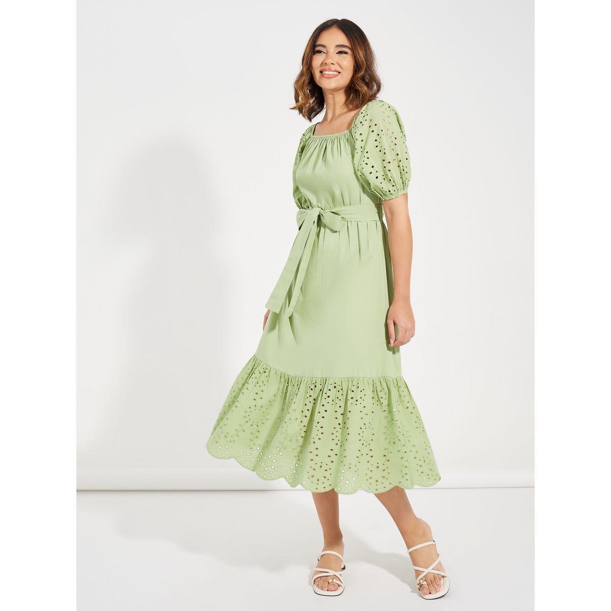 Styli Schiffli Design Midi Dress with Tie Belt-women-clothing-dresses-image-5