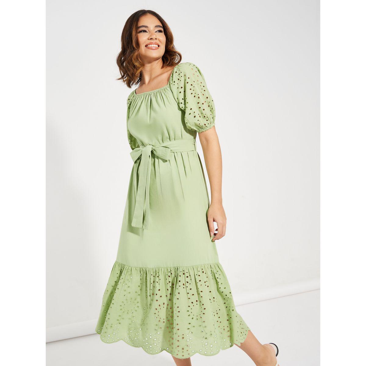 Styli Schiffli Design Midi Dress with Tie Belt-women-clothing-dresses-image-6