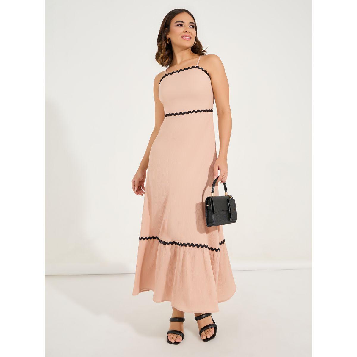 فستان طويل سادة بحمالات كتف ودانتيل-women-clothing-dresses-image-1
