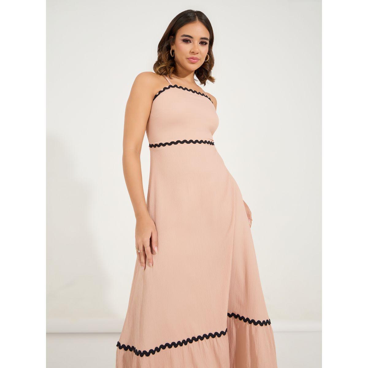 فستان طويل سادة بحمالات كتف ودانتيل-women-clothing-dresses-image-2
