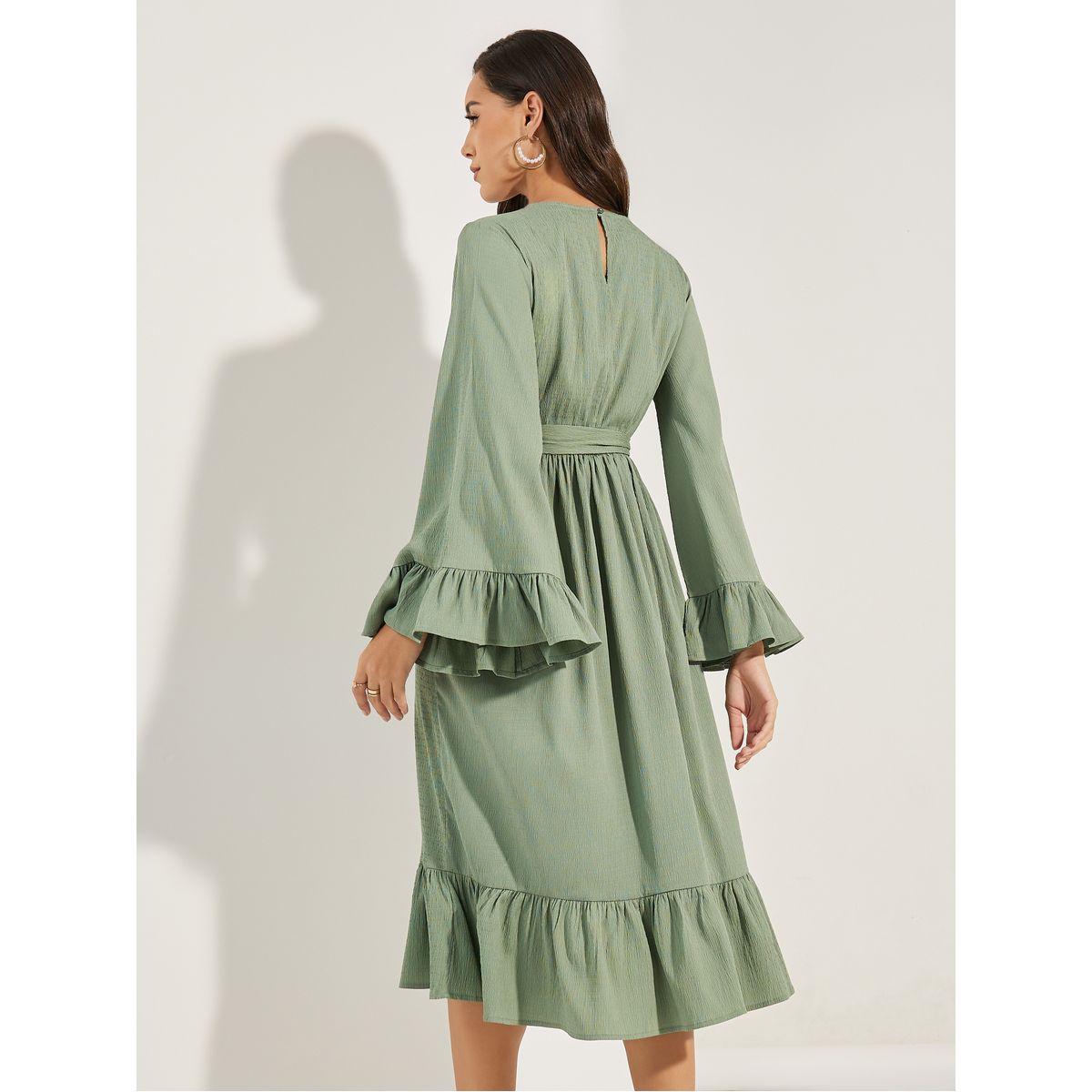 فستان ميدي باكمام واسعة مع حزام خصر-women-clothing-dresses-image-4