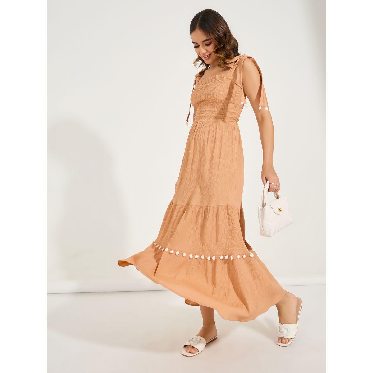 فستان ميدي سادة بتفاصيل مزمومة-women-clothing-dresses-image-2