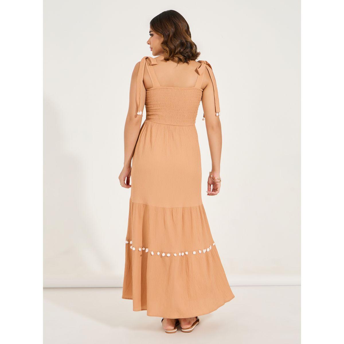 فستان ميدي سادة بتفاصيل مزمومة-women-clothing-dresses-image-6