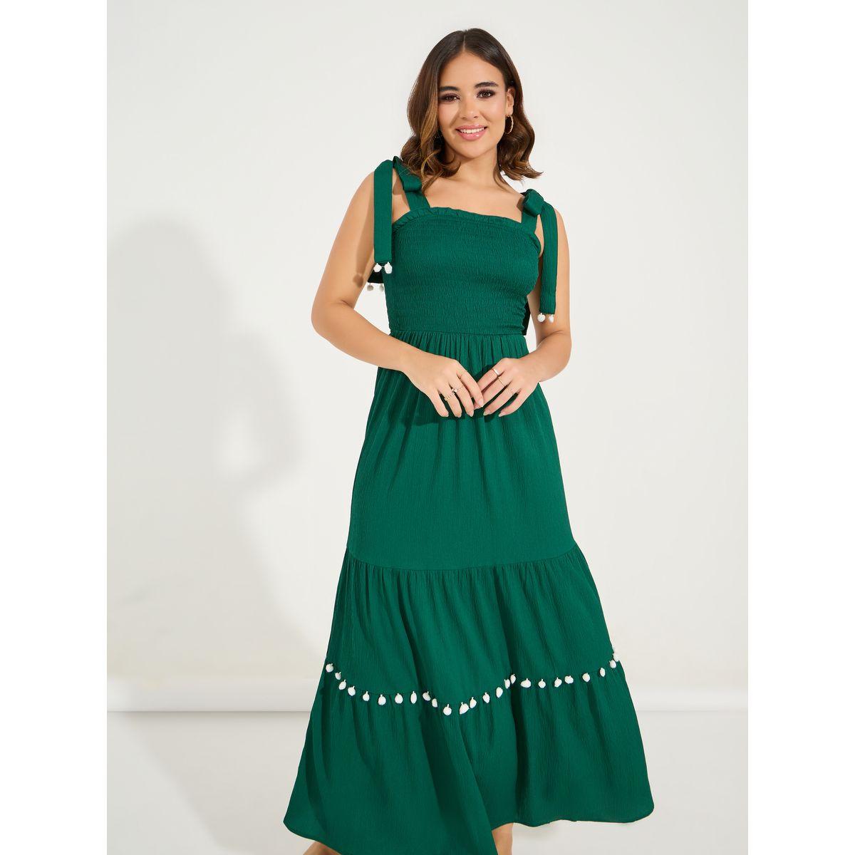 فستان ميدي سادة بتفاصيل مزمومة-women-clothing-dresses-image-2