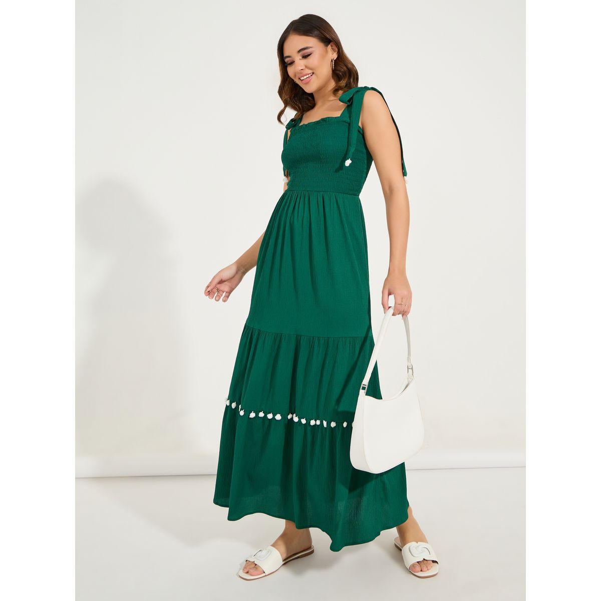 فستان ميدي سادة بتفاصيل مزمومة-women-clothing-dresses-image-4